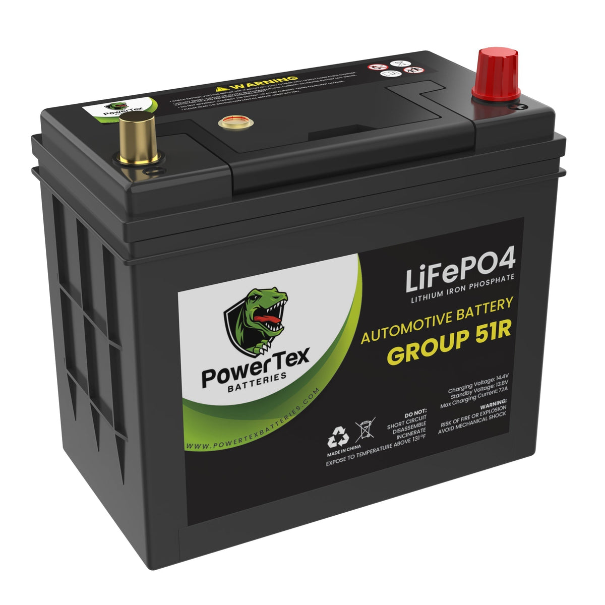 PowerTex Batteries BCI Group 51R Lithium LiFePO4 Automotive Battery - PTLG51R