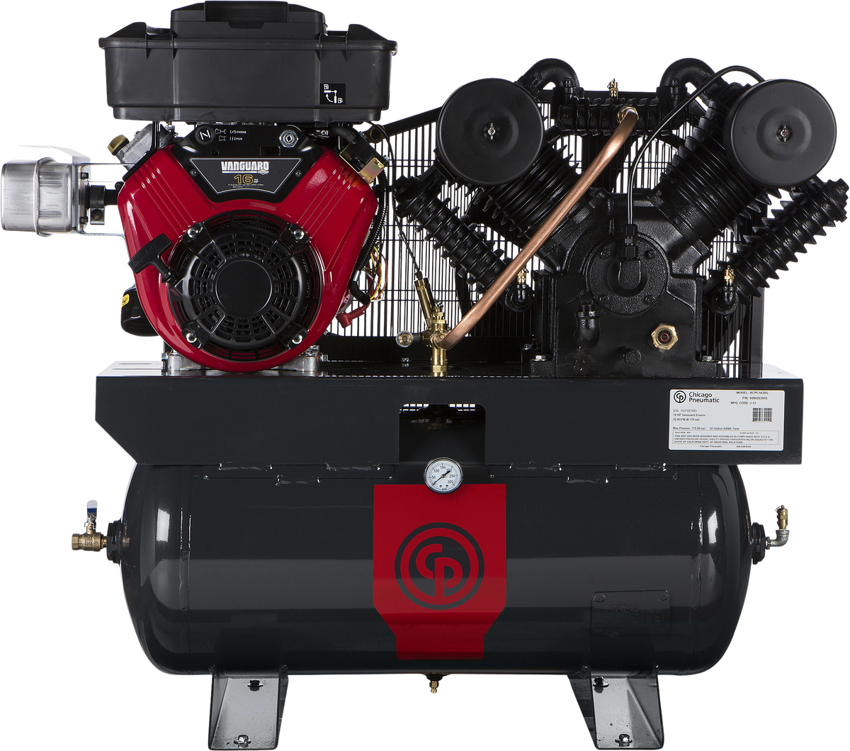 Chicago Pneumatic RCP-C1630G Air Compressor 16HP 30 Gal. Two Stage Gas Iron Series New - 8090300982