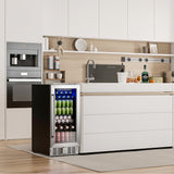 EUHOMY 15 Inch Beverage Refrigerator Cooler Under Counter 127 Cans Beverage Fridge with Glass Door Wine Cooler - BRU-03