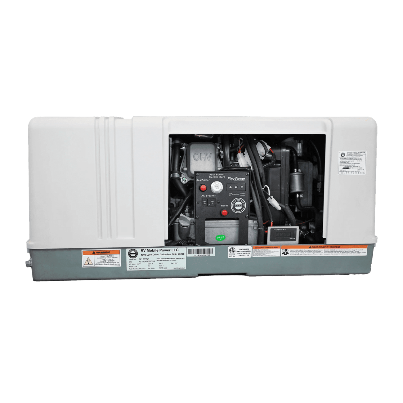 RVMP Flex Power 4000i Dual Fuel Mobile Generator 4.0kW Single Phase 120V 224cc OHV Air Cooled Gas or Propane New