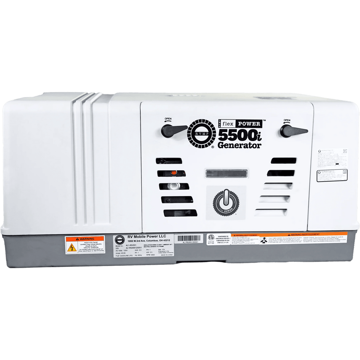 RVMP Flex Power 5500i Dual Fuel Mobile Generator 5.5kW Single Phase 124V 302cc OHV Air Cooled Gas or Propane New
