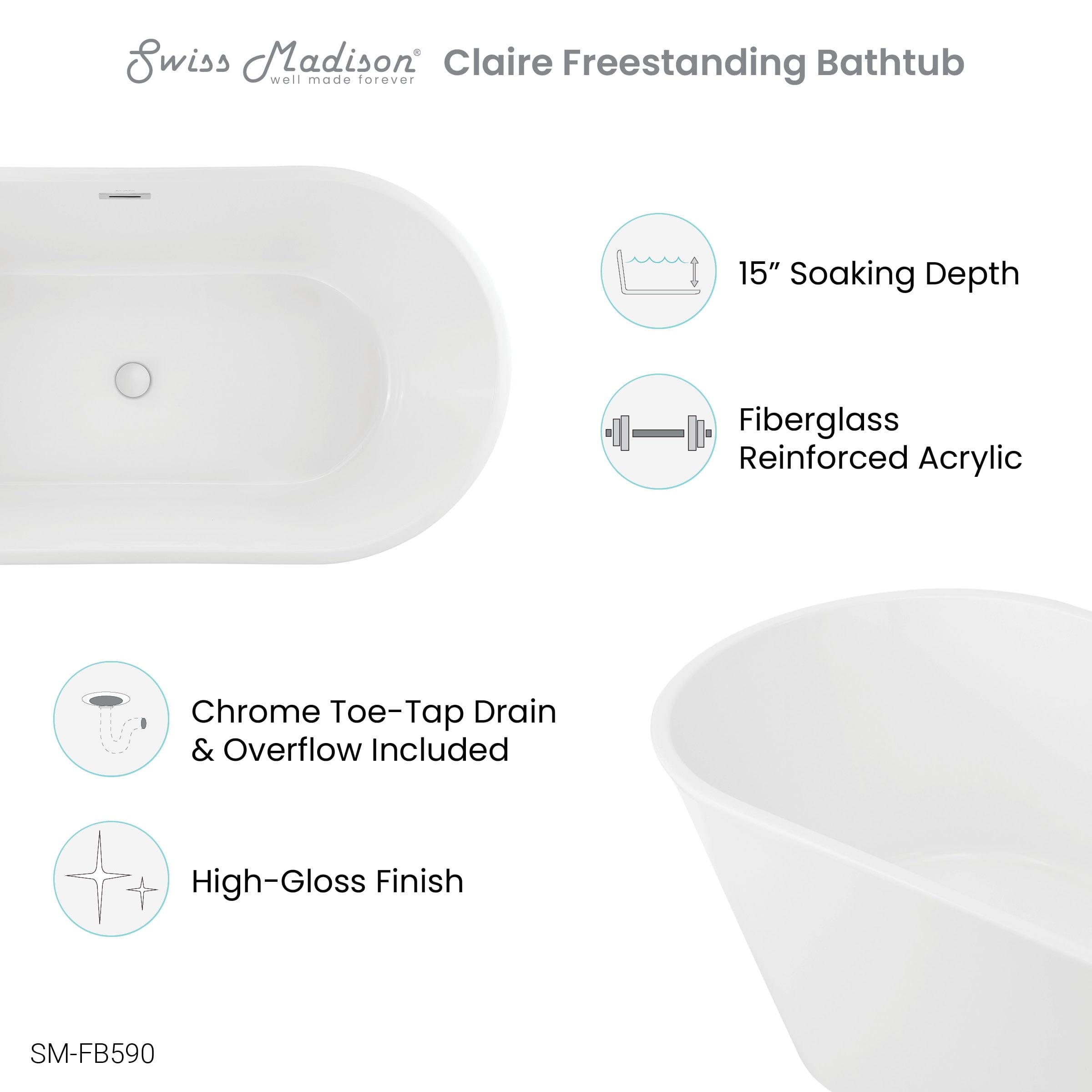 Swiss Madison Claire 60" Freestanding Bathtub - SM-FB590 - Backyard Provider