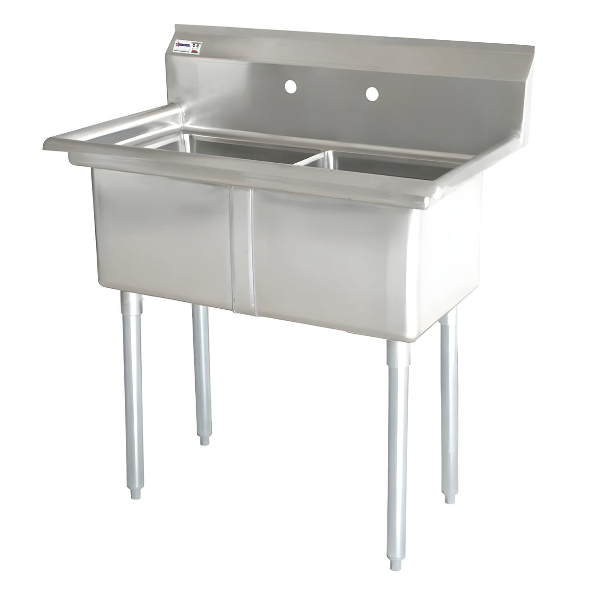 Chef AAA - Two Tub Pot Sink 3.5 Inch Center Drain No Drain Board  -  43769