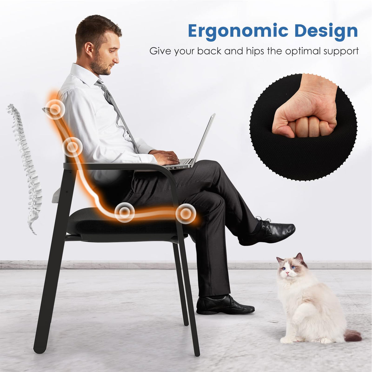 Tangkula Conference Room Chairs, Stackable Office Guest Chairs - 3*CB10544DK-2