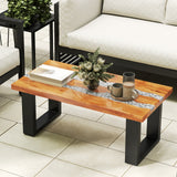 Costway Teak Wood Coffee Table with River Epoxy Tabletop New - JV11846
