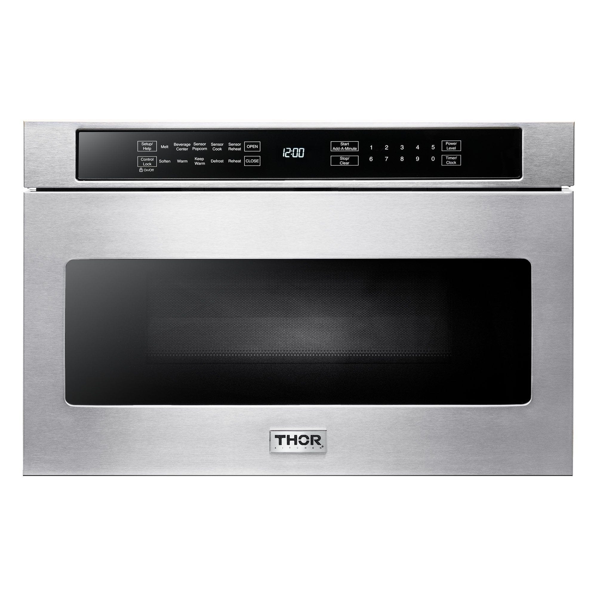 Thor Kitchen Appliance Package - 36 in. Electric Range, Range Hood, Microwave Drawer, Refrigerator with Water and Ice Dispenser, Dishwasher, AP-HRE3601-13