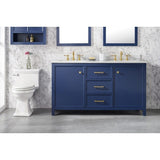 Legion Furniture WLF2160D-B 60 Inch Blue Finish Double Sink Vanity Cabinet with Carrara White Top - Backyard Provider