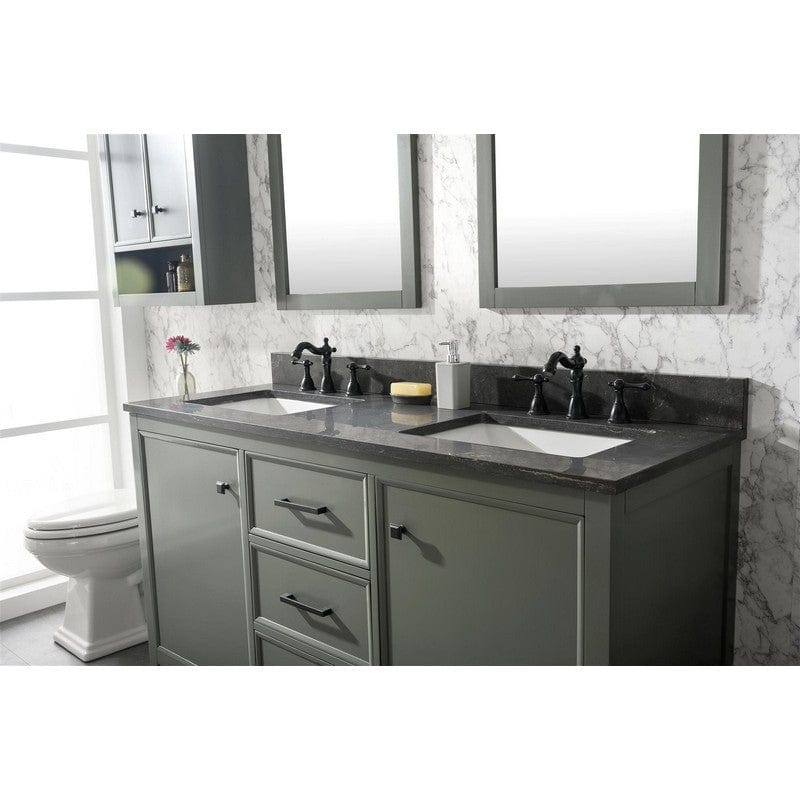 Legion Furniture WLF2160D-PG 60 Inch Pewter Green Finish Double Sink Vanity Cabinet with Blue Lime Stone Top - Backyard Provider