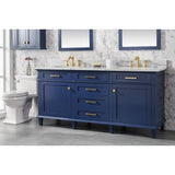 Legion Furniture WLF2272-B 72 Inch Blue Double Single Sink Vanity Cabinet with Carrara White Top - Backyard Provider