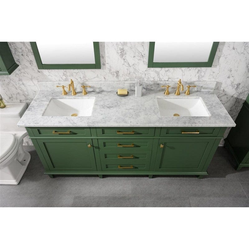 Legion Furniture WLF2272-VG 72 Inch Vogue Green Double Single Sink Vanity Cabinet with Carrara White Top - Backyard Provider