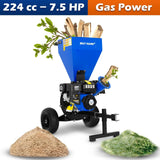 BILT HARD Wood Chipper - 7.5 HP 224cc Gas Powered Shredder Mulcher, 3 in 1 Multi-Function Heavy Duty, 3" Max Wood Diameter Capacity with Collection Bag - TRA-0401