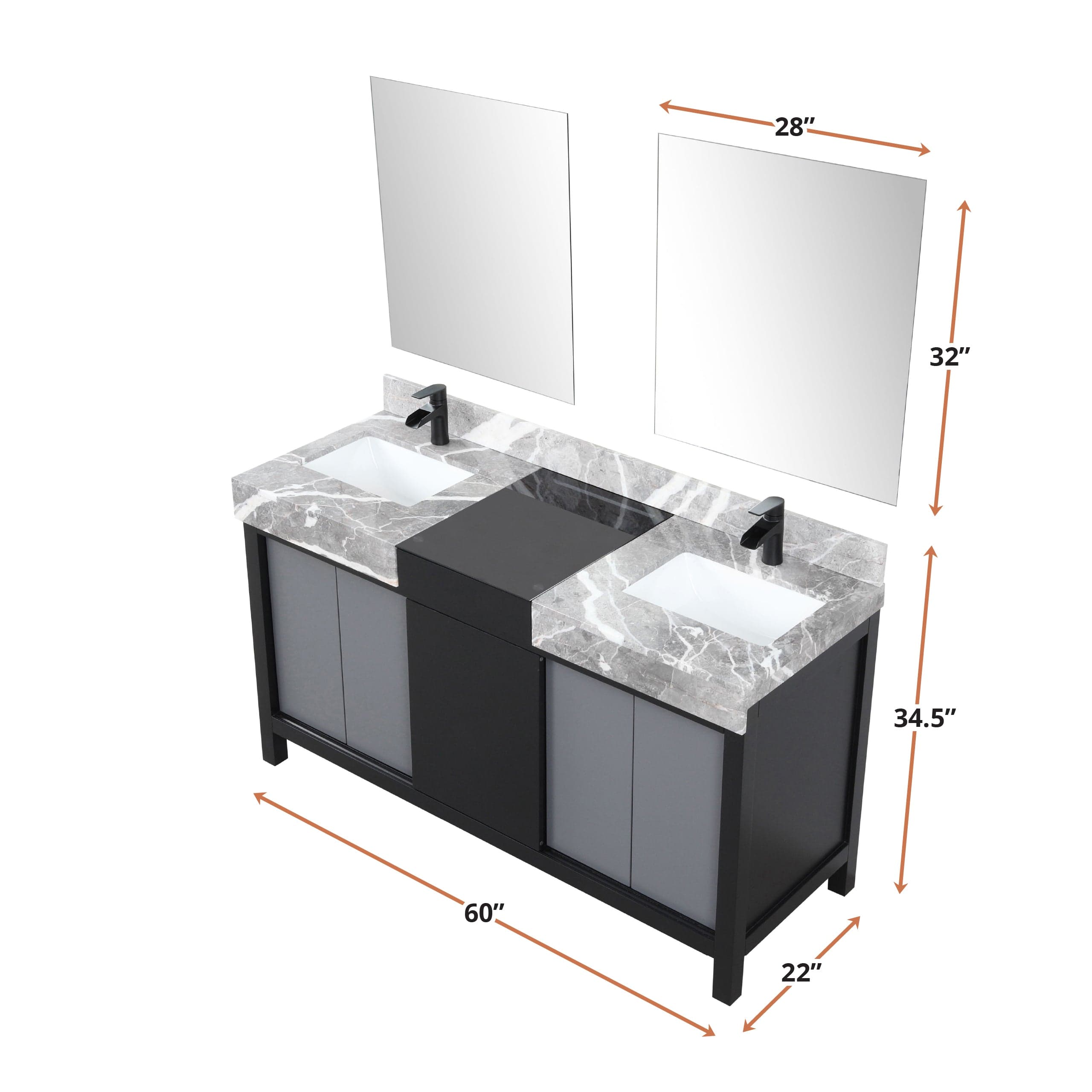 Zilara 60" Black and Grey Double Vanity - Backyard Provider