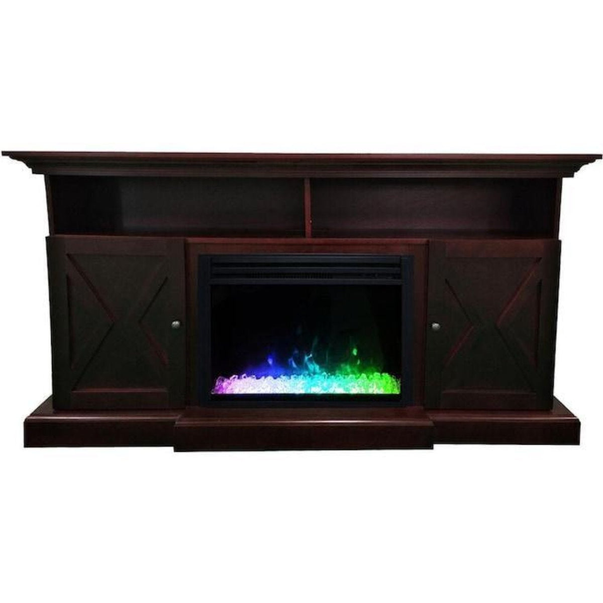 Cambridge 62-in. Summit Farmhouse Style Electric Fireplace Mantel with Deep Crystal Insert, Mahogany  _ CAM6215-1MAHCRS