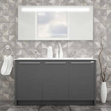 Casa Mare Benna 63" Glossy Gray Bathroom Vanity and Double Sink Combo with LED Mirror - Benna160GG-63-S
