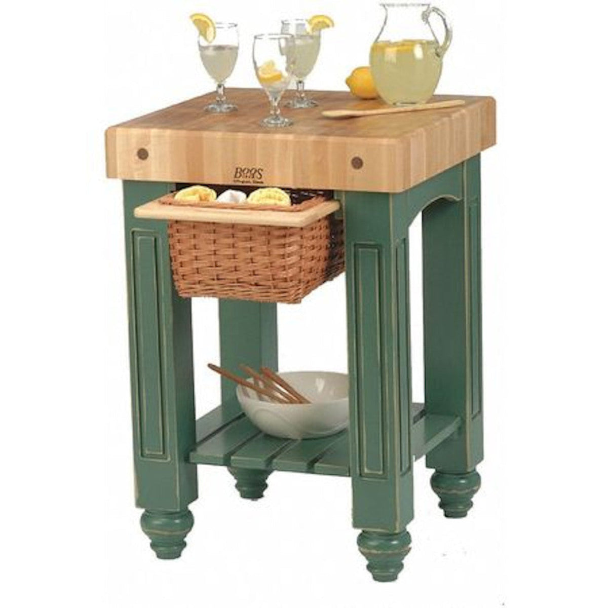 John Boos  American Heritage Gathering Block Butcher Block Table 24" x 25" Clover Green Painted Base - CU-GB25CG