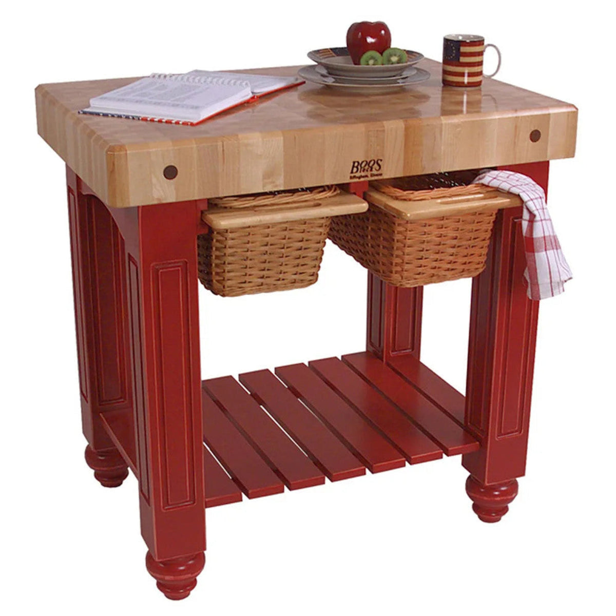 John Boos  American Heritage Gathering Block Butcher Block Table 24" x 36" Barn Red Painted Base - CU-GB3624BN
