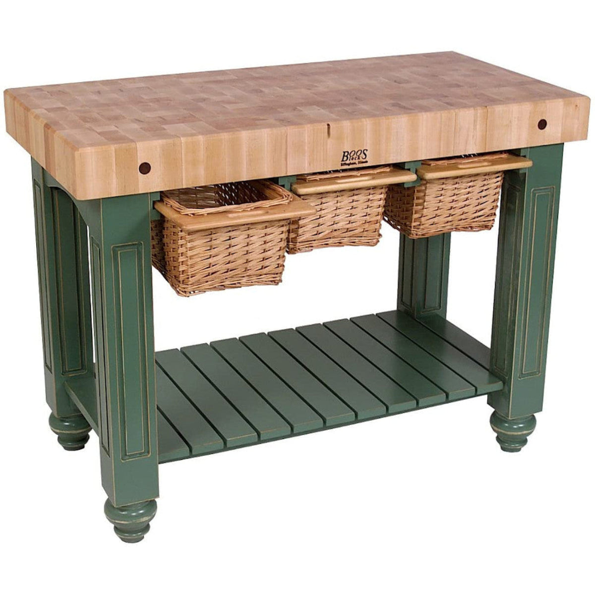 John Boos American Heritage Gathering Block Butcher Block Table 24" x 48" Basil Green Painted Base - CU-GB4824BS