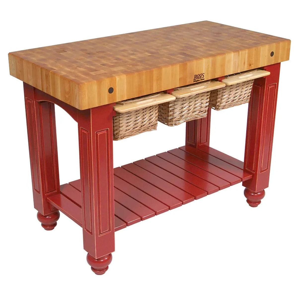 John Boos  American Heritage Gathering Block Butcher Block Table 24" x 48" Barn Red Painted Base - CU-GB4824BN