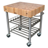 John Boos Cucina D'Amico Wine Cart 30"W x 24"D x 35-1/2" with Northern Hard Rock Maple Butcher Block - CUCD15WC