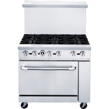 Chef AAA - Commercial 36" Oven Range Six Open Burner Natural Gas - TCR36-6B