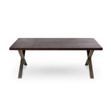 Park Hill Collection  Rhodes Handcrafted Leather & Brass Dining Table – Artisan Iron Design, Rustic Elegance for Your Home - EFT26321