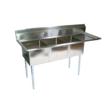 John Boos Three-Compartment E-Series Sink, 15" L & R Drainboard - E3S8-1014-10T15
