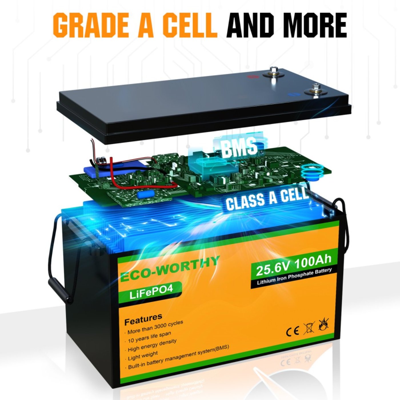 Eco-Worthy LiFePO4 24V 100Ah Lithium Iron Phosphate Battery