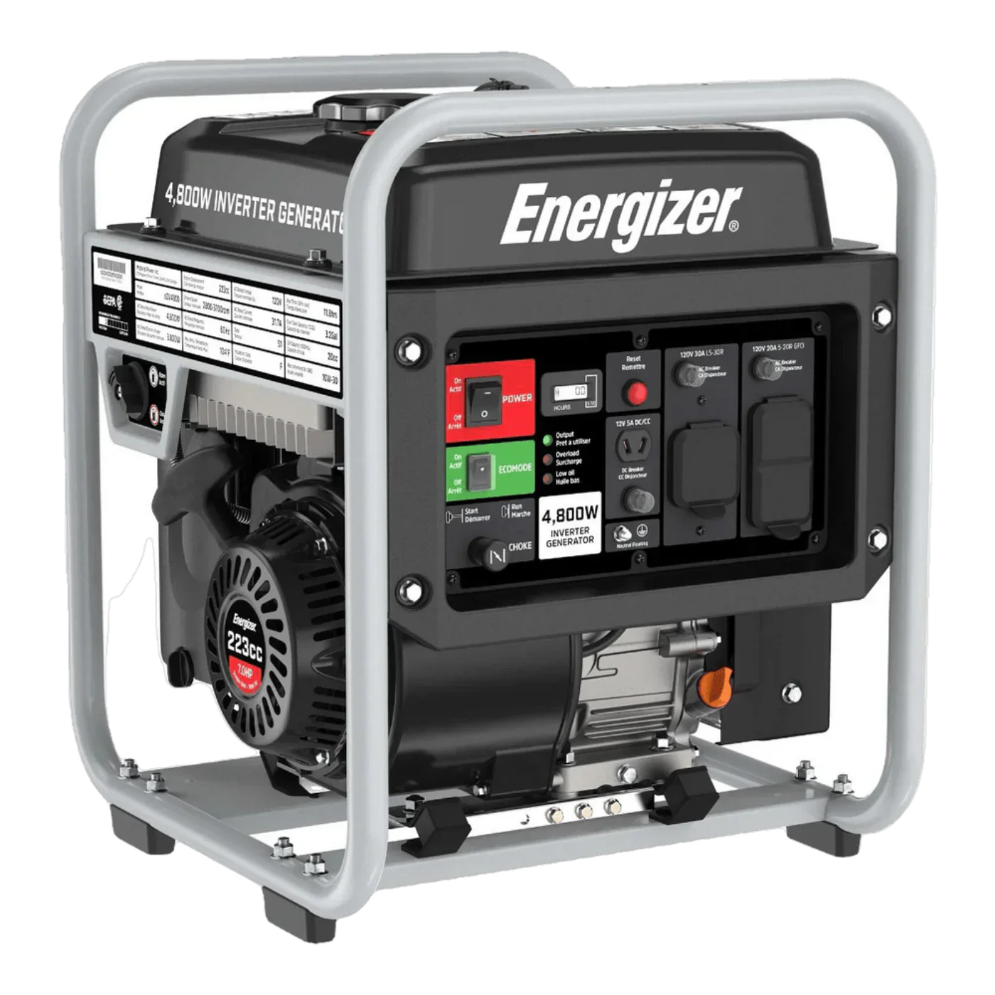 Energizer eZV4800 3600W/4800W Gas Powered Open Frame Inverter Generator New - eZV4800