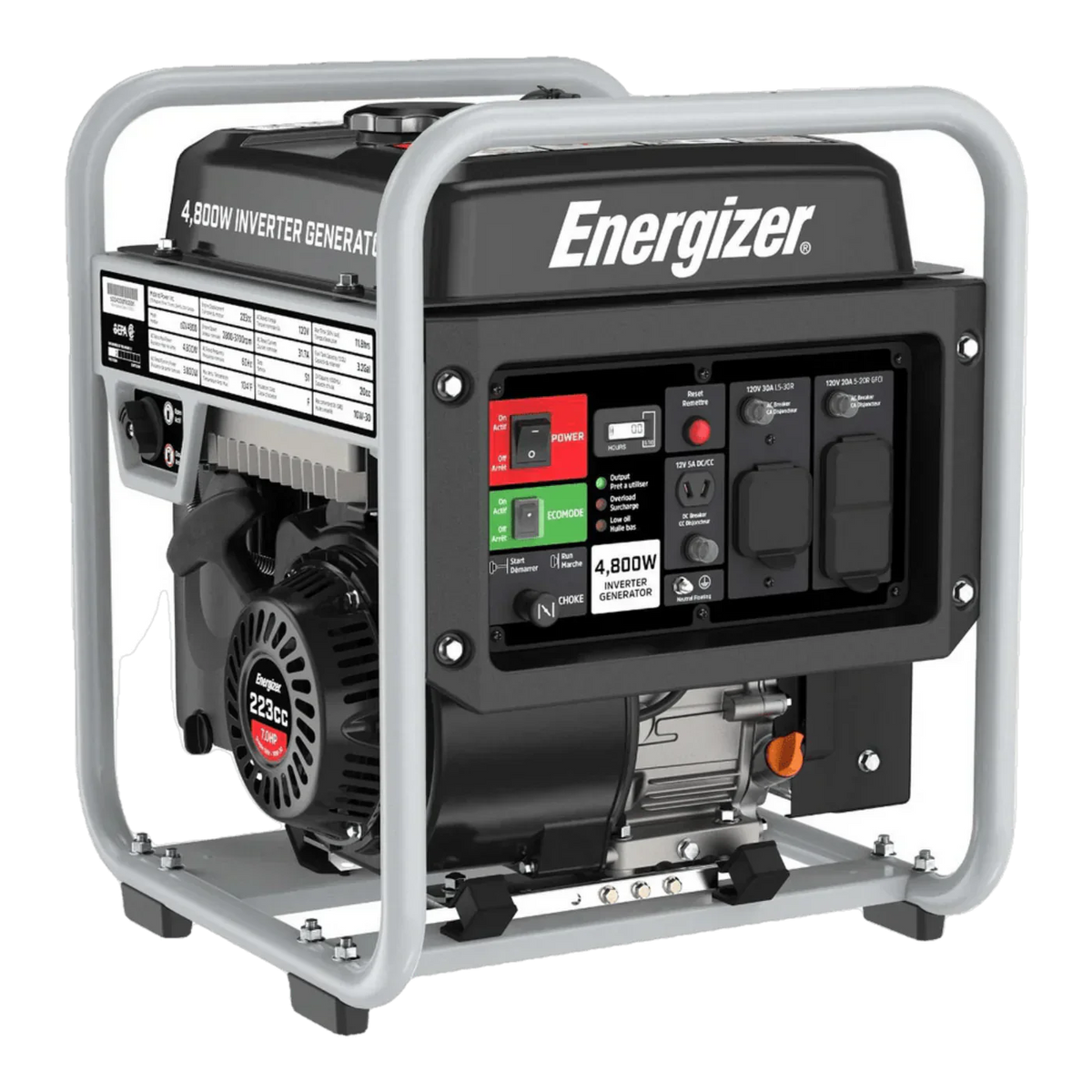 Energizer eZV4800 3600W/4800W Gas Powered Open Frame Inverter Generator New - eZV4800