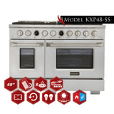 Kucht 48" 6.7 cu. ft. 8 Burner Propane Gas Dual Fuel Range in Stainless Steel with Digital Thermostat - KXP48-SS/LP