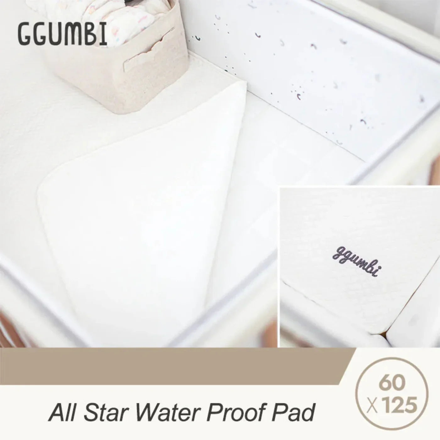 GGUMBI All Star Wood Baby Crib Full Set Baby Crib + Mattress + Cushion Guard 3P + Water Proof Pad + Diaper Changing Table Set - Gumb-Cribset