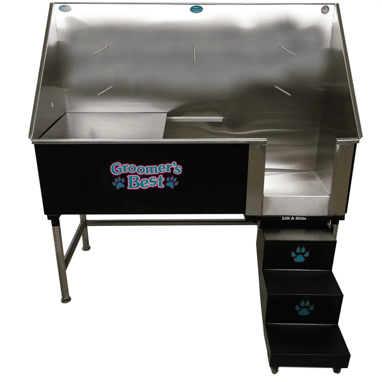 Groomer's Best Stainless Steel Elite Dog Grooming Bath Tub w/ Steps - GB-GB48EL-L-B