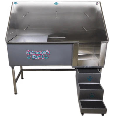 Groomer's Best Stainless Steel Elite Dog Grooming Bath Tub w/ Steps - GB-GB48EL-L-B