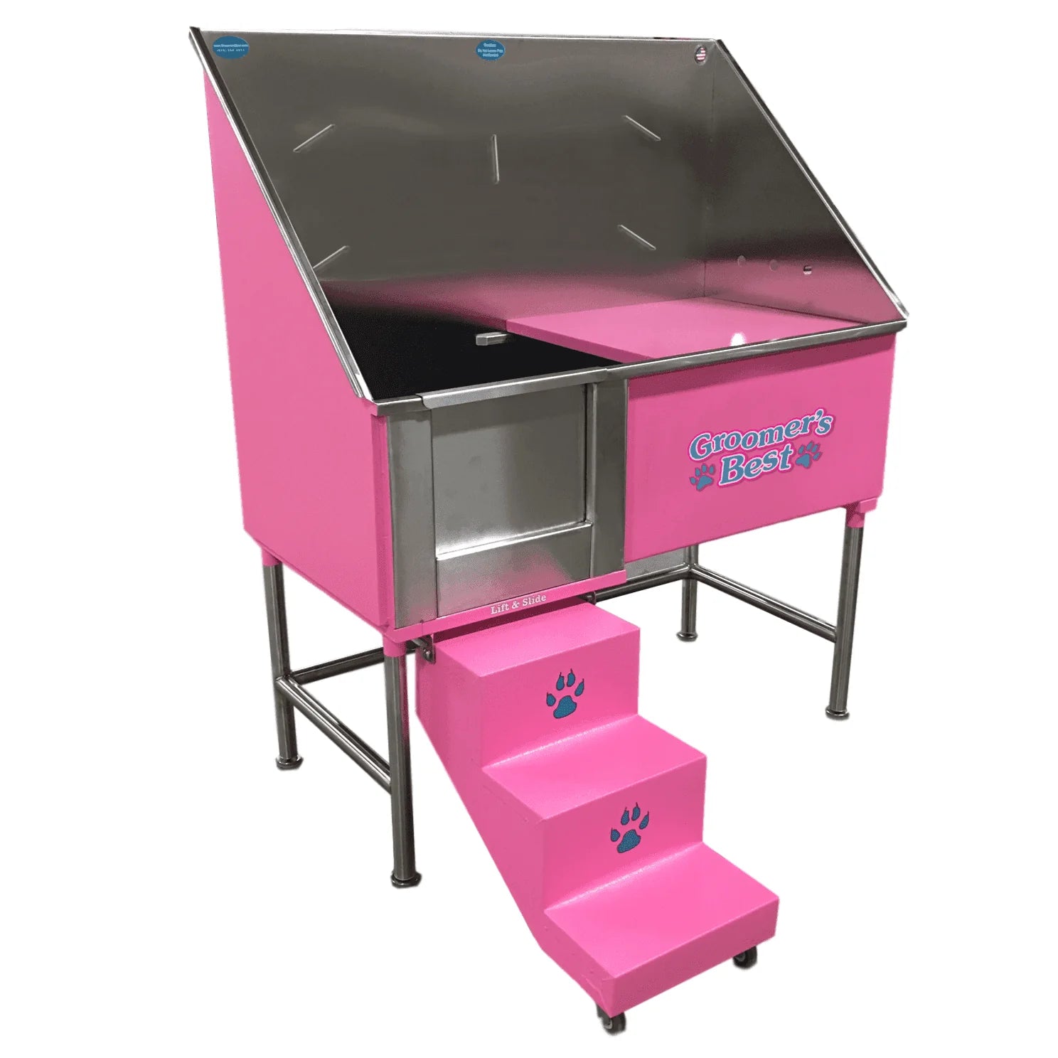 Groomer's Best Stainless Steel Elite Dog Grooming Bath Tub w/ Steps - GB-GB48EL-L-B