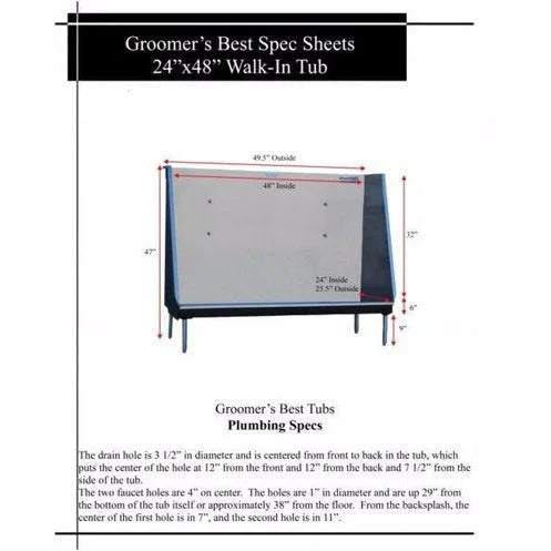 Groomer's Best Stainless Steel Elite Walk-In Dog Grooming Bath Tub - GB-GB48WI-B-L