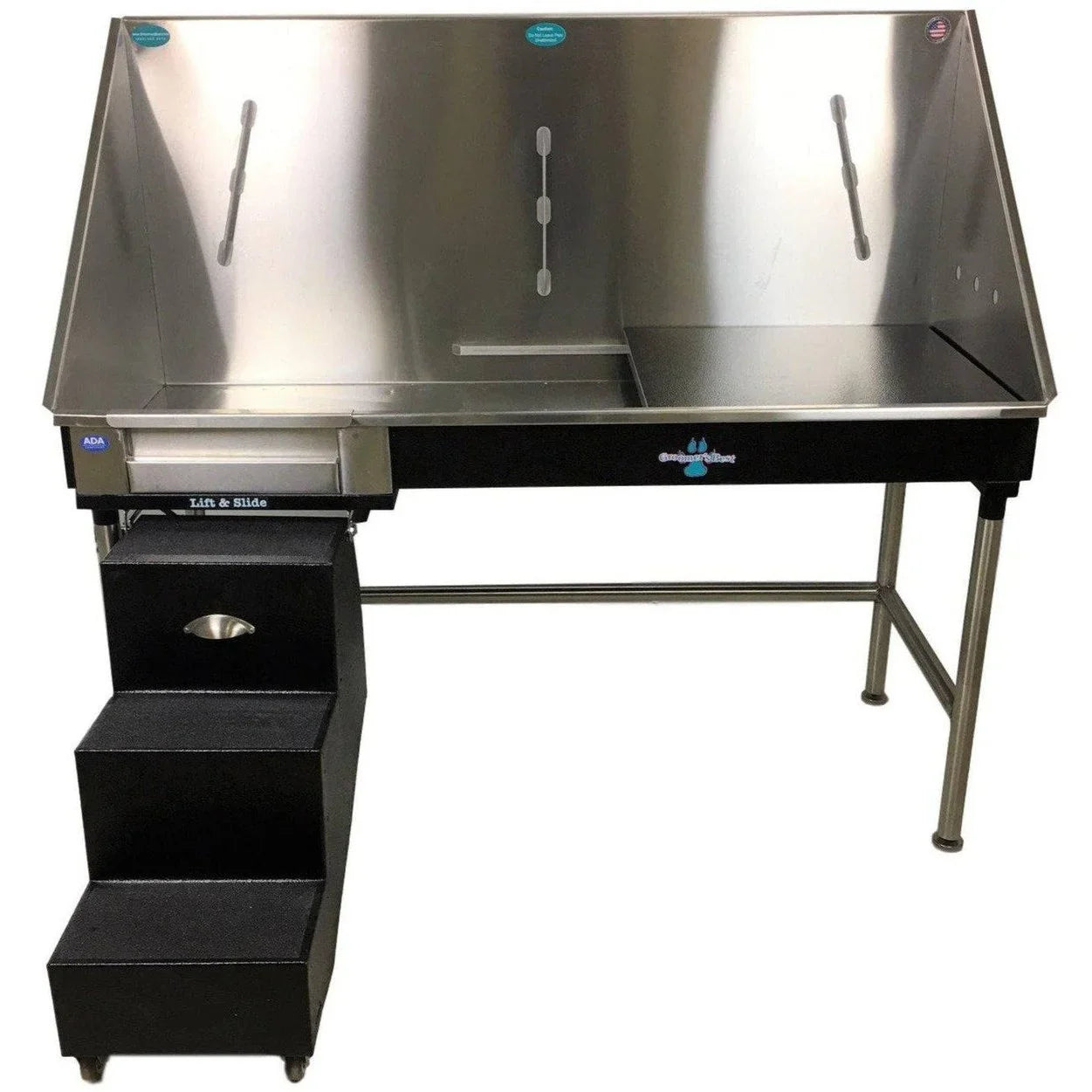 Groomer's Best Stainless Steel ADA Compliant Elite Dog Grooming Bath Tub with Lift & Slide Steps - GB-GB58ELADA-L-B