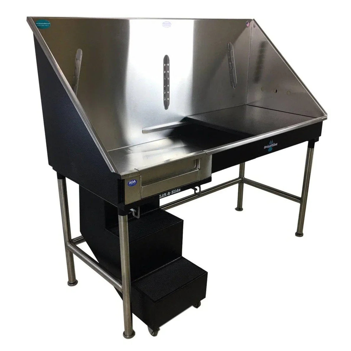 Groomer's Best Stainless Steel ADA Compliant Elite Dog Grooming Bath Tub with Lift & Slide Steps - GB-GB58ELADA-L-B
