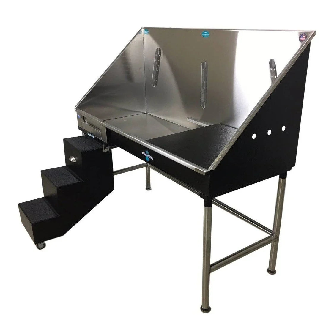 Groomer's Best Stainless Steel ADA Compliant Elite Dog Grooming Bath Tub with Lift & Slide Steps - GB-GB58ELADA-L-B