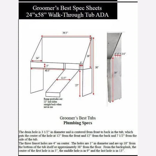 Groomer's Best 58 ADA Compliant Walk-Through Bath Tub w/ Lift & Slide ramp - GB-GB58WTADA-L