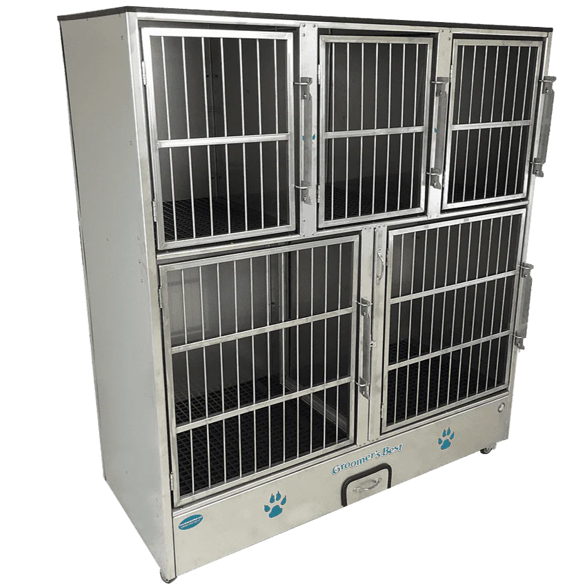 Groomer's Best Stainless Steel Multiple Unit Cage Bank - 5 Units - GB-GB5UNIT