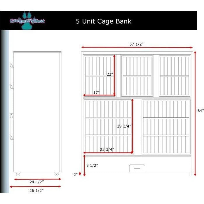 Groomer's Best Stainless Steel Multiple Unit Cage Bank - 5 Units - GB-GB5UNIT