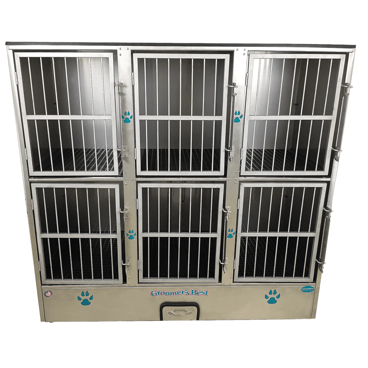 Groomer's Best Stainless Steel Multiple Unit Cage Bank - 6 Units - GB-GB6UNIT