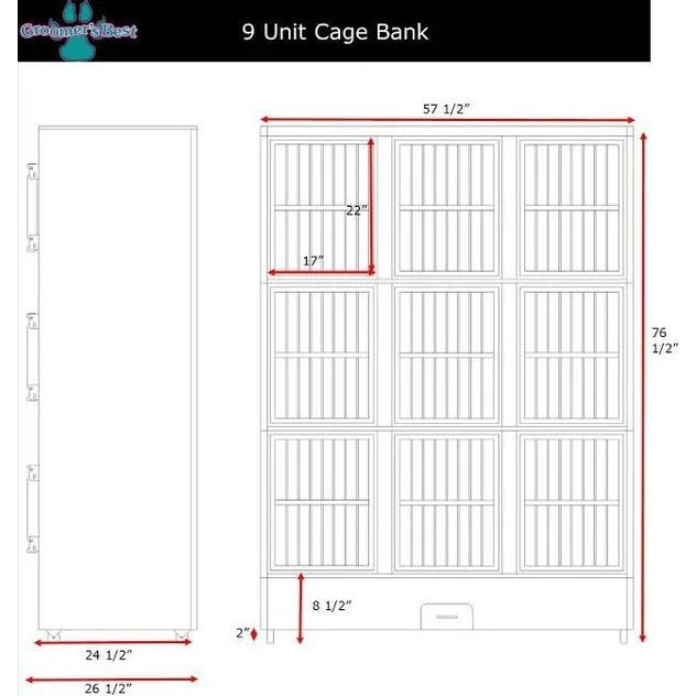 Groomer's Best Stainless Steel Multiple Unit Cage Bank 9 Units - GB-GB9UNIT