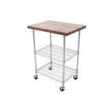 John Boos Mobile 27" Wire Transport Utility Cart with Walnut Top and Chrome Shelves - MET-WWC-1