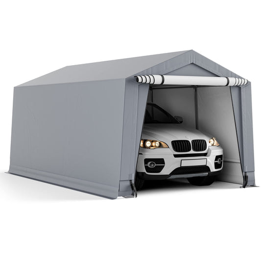 Tangkula 10x16Ft Heavy-Duty Carport, Outdoor Portable Garage with Reinforced Triangular Beams, Galvanized Steel Frame - NP10685GR+