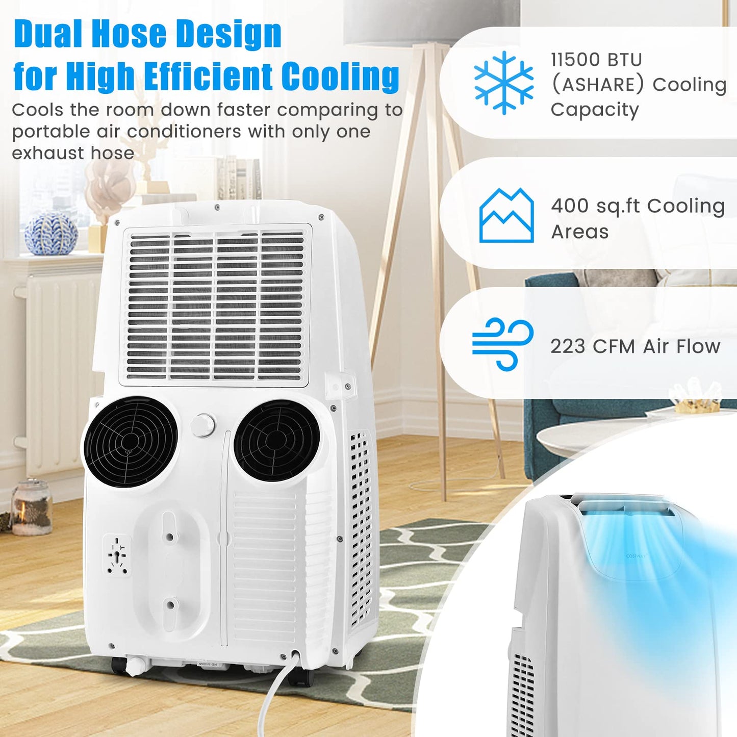 Tangkula 12000 BTU Portable Air Conditioner, with Dual Hose, Remote Control - FP10234US-WH