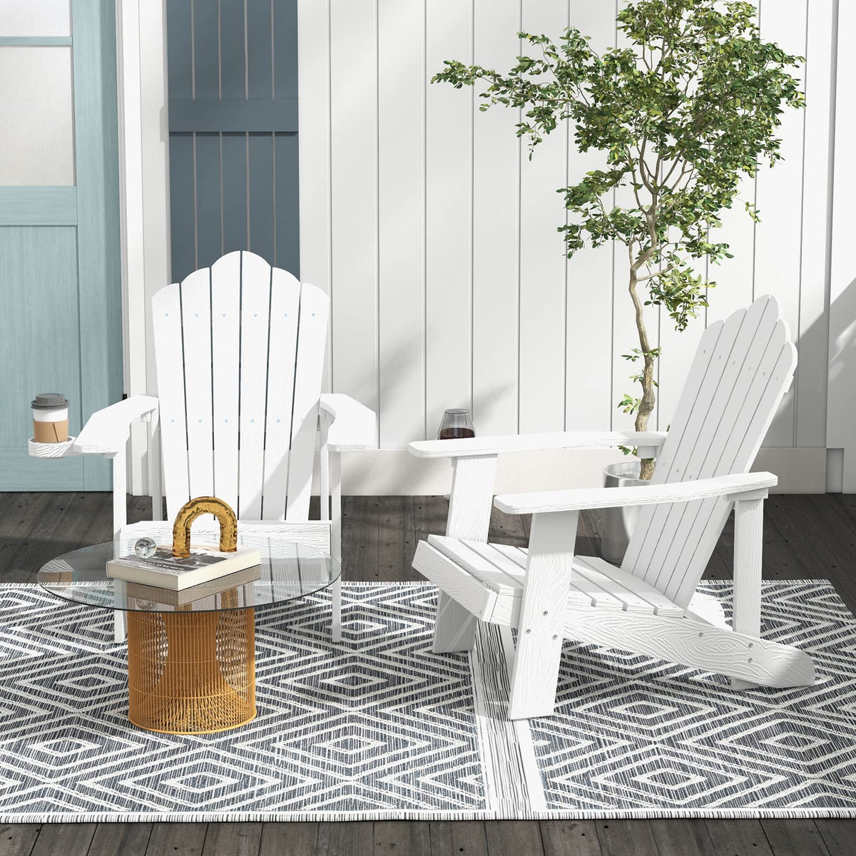 Tangkula Oversized Adirondack Chair, Patio Lounge Chairs w/Adjustable Cup Holder - NP10983BK