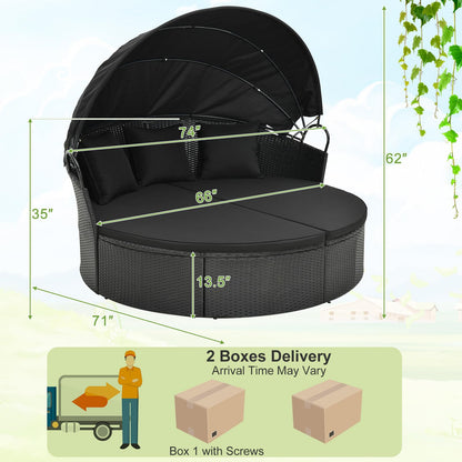 Tangkula Outdoor Patio Round Daybed with Retractable Canopy - HW71564DK+