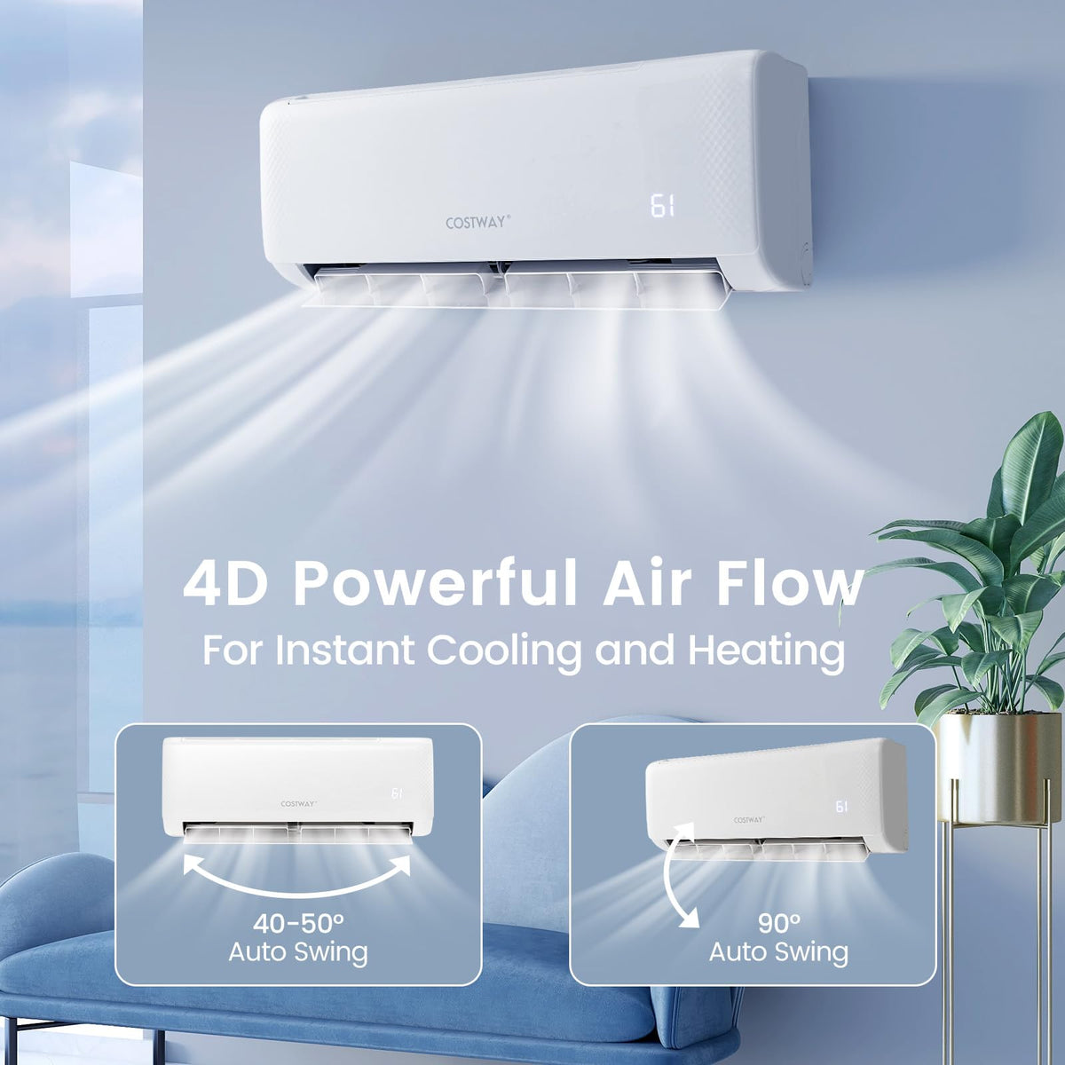 12,000 BTU Mini Split Air Conditioner, with Heat Pump, 21 SEER2 Inverter, 24H Timer, Auto Clean - FP10412US-WH+