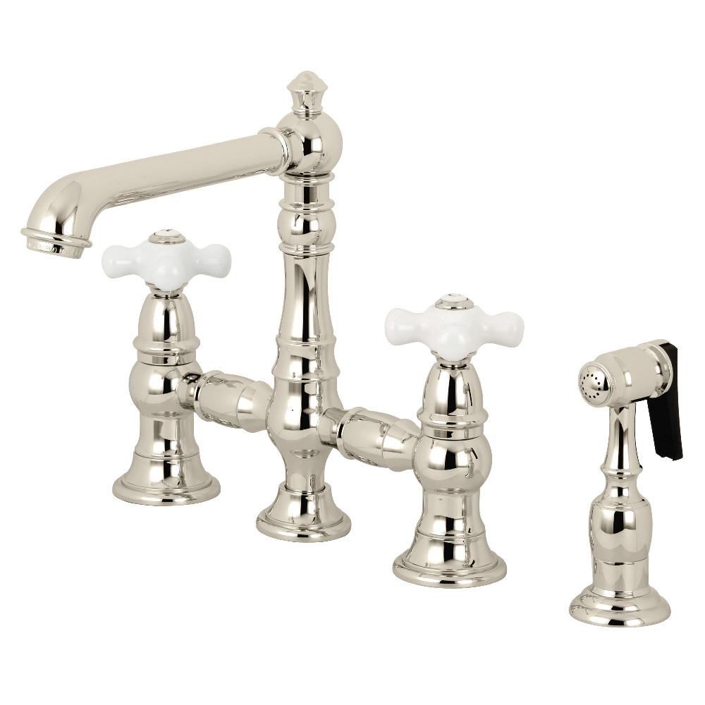 Kingston Brass English Country 8" Bridge Kitchen Faucet with Sprayer - KS7278PXBS
